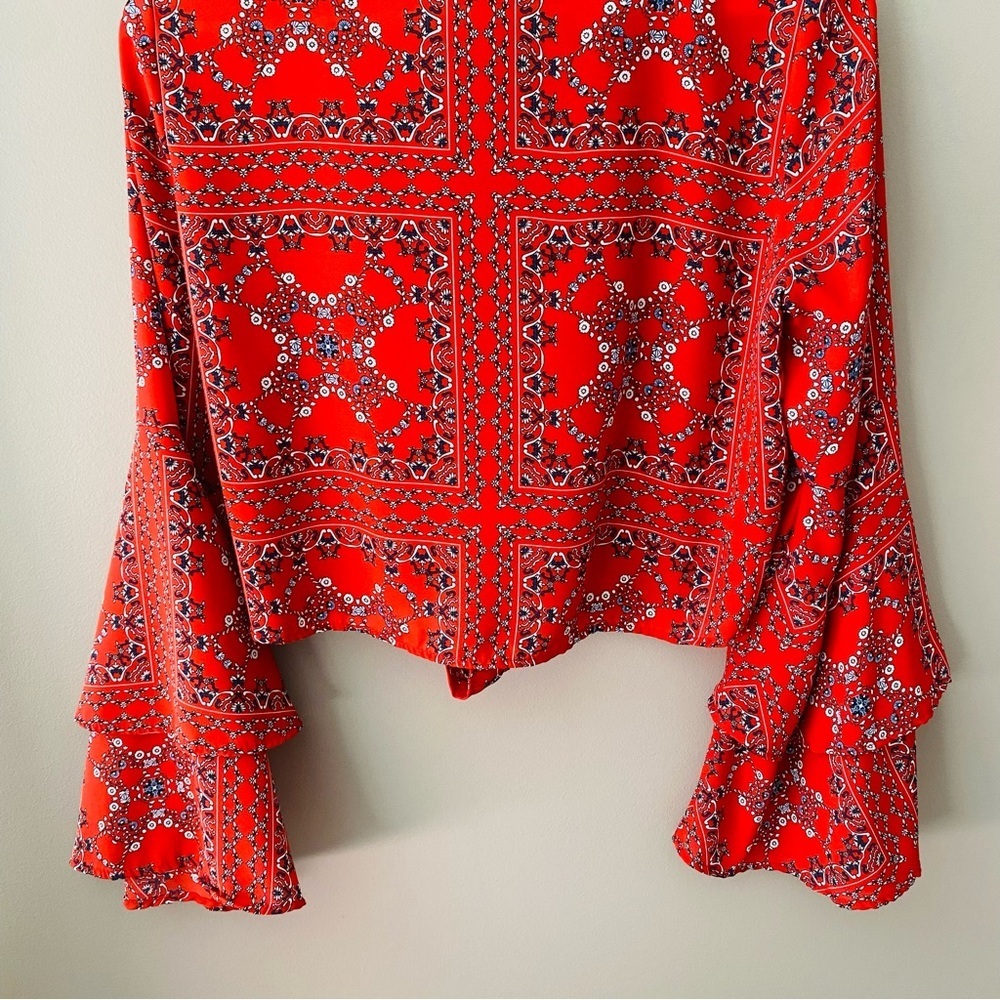 Altar'd State Bell Sleeve Blouse Red Sz Small - Picture 9 of 9